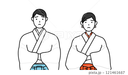 腕を組んで考える神社の神主と巫女 腕を組んで考える神社の神主と巫女 121461687