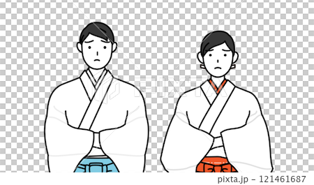 腕を組んで考える神社の神主と巫女 腕を組んで考える神社の神主と巫女 121461687