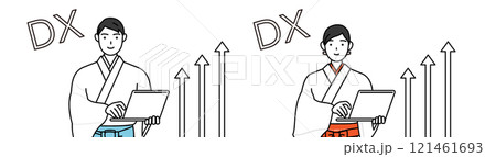 DXのイメージ、業務改善に成功した神社の神主と巫女 121461693