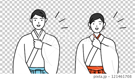 胸を叩く神社の神主と巫女 121461708