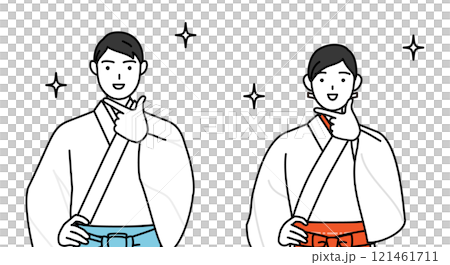 神官和巫女擺出自信的姿勢 神官和巫女擺出自信的姿勢 121461711