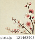 水彩で描いた紅梅の花 121462508