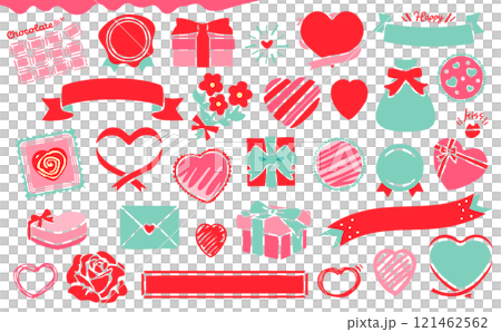 情人節巧克力、心形、緞帶、禮物的可愛手寫插畫和邊框向量素材 情人節巧克力、心形、緞帶、禮物的可愛手寫插畫和邊框向量素材 121462562