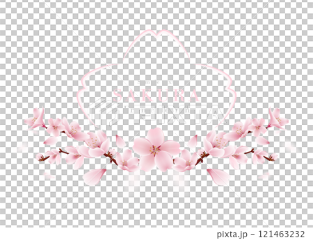 桜の花のフレームシリーズ-02｜春の桜のリアルなベクターイラスト 121463232