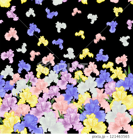 下から湧き上がるように飛び立つアイリスの花のパターン 下から湧き上がるように飛び立つアイリスの花のパターン 121463565