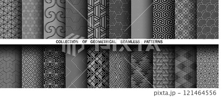 Geometric set of seamless black and gray patterns. Simple vector graphics 121464556