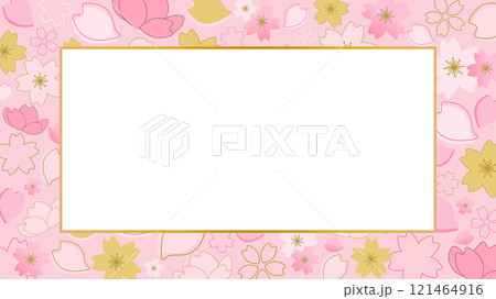 ピンク地の和風なさくらのベクターフレーム背景イラスト素材【文字なし】【横長】 ピンク地の和風なさくらのベクターフレーム背景イラスト素材【文字なし】【横長】 121464916