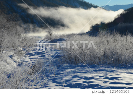 凍てる雪原に霧氷輝く 121465105