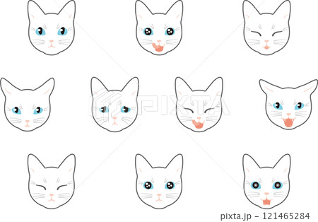 いろいろな表情の猫　白猫　アウトラインあり 121465284