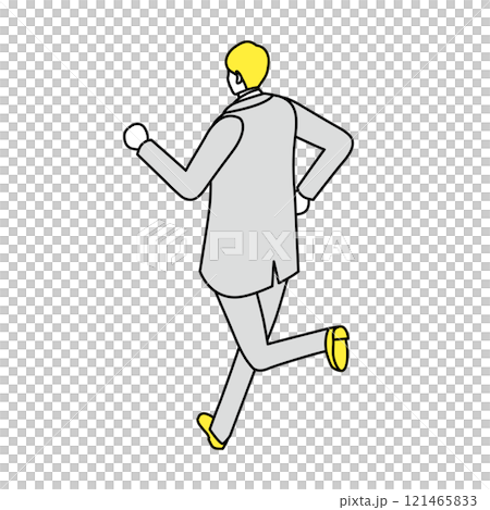 アイソメトリック_スーツ姿で走っている男性の後ろ姿のイラスト 121465833