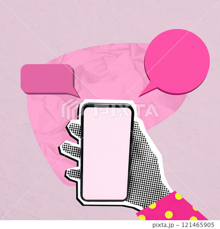Collage and halftone effects vibrant mobile interaction in a creative graphic space 121465905