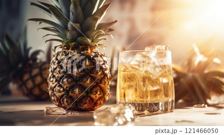 Pineapple cocktail. Summer refreshing tropical drink. Generative AI 121466050
