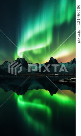 Beautiful Northern Lights above mountain and river. Generative AI 121466506
