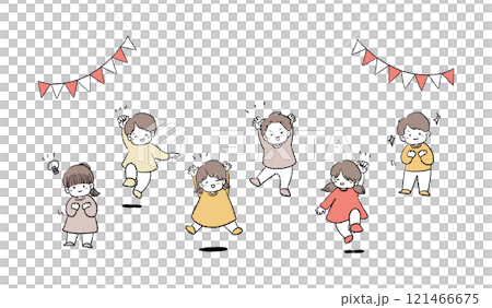 喜んで飛び跳ねる子供の手描きのイラスト　 121466675