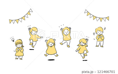 喜んで飛び跳ねる子供の手描きのイラスト　 121466701