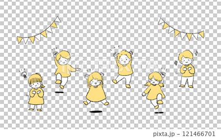 喜んで飛び跳ねる子供の手描きのイラスト　 121466701