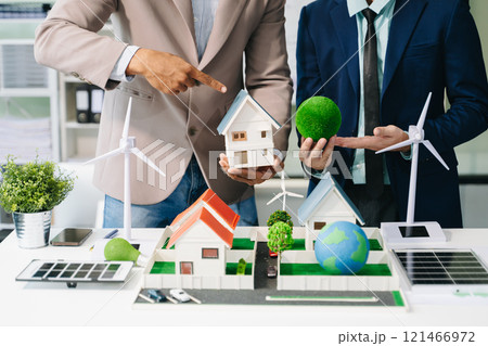 business team people planning and discussing on recycle reduce reuse policy symbol in office meeting room.and Solar Energy Environment city 121466972