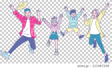 元気にジャンプする家族 121467209