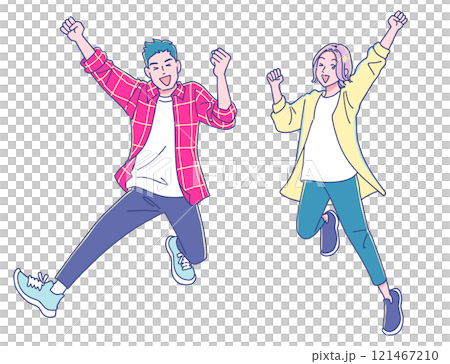 成年男女精力充沛地跳躍 成年男女精力充沛地跳躍 121467210