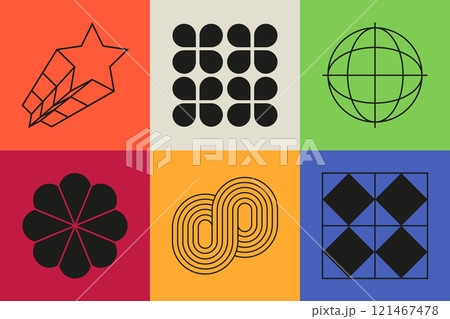 Retro prints and symbols - set of flat design style colorful illustrations 121467478