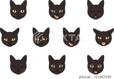 いろいろな表情の猫　黒猫　アウトラインなし 121467540