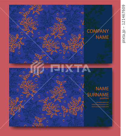 Vector business card design template with flourish pattern. Double sided corporate cards Vector business card design template with flourish pattern. Double sided corporate cards 121467609