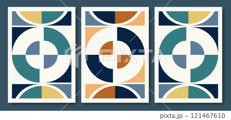 Vector abstract dynamic poster set. Artwork collection postmodern geometric shapes 50s retro style Vector abstract dynamic poster set. Artwork collection postmodern geometric shapes 50s retro style 121467610