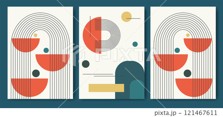 Minimalist poster flat geometric art. Vintage retro bauhaus design. Colorful art Minimalist poster flat geometric art. Vintage retro bauhaus design. Colorful art 121467611
