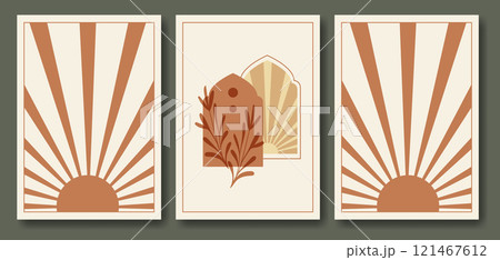 Beige colors arabian sunset poster collection. Minimalist aesthetic geometric illustration Beige colors arabian sunset poster collection. Minimalist aesthetic geometric illustration 121467612