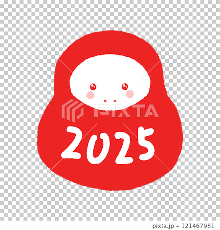 可愛的蛇穿著吉祥達摩服裝和字母2025-蛇年/2025年新年賀卡材料 121467981