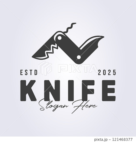 vintage multi knife logo template illustration design, isolated vintage multitool logo symbol icon vector vintage multi knife logo template illustration design, isolated vintage multitool logo symbol icon vector 121468377