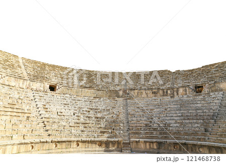 Amphitheater in Jerash (Gerasa of Antiquity), capital and largest city of Jerash Governorate, Jordan. Carved on white background 121468738