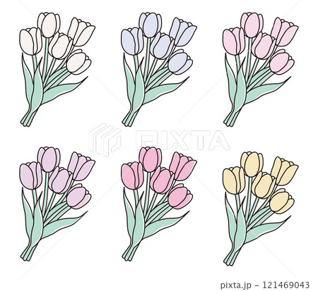 かわいいチューリップの花束のベクターイラスト 121469043
