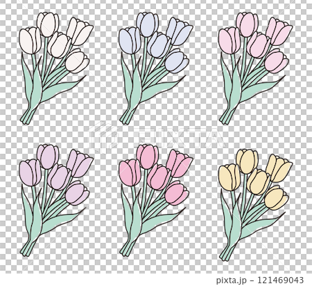 かわいいチューリップの花束のベクターイラスト 121469043