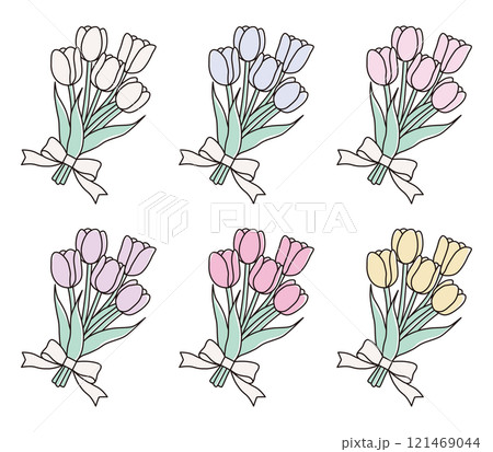 かわいいチューリップの花束のベクターイラスト かわいいチューリップの花束のベクターイラスト 121469044