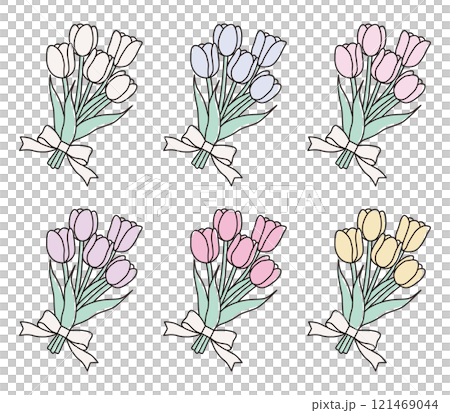 かわいいチューリップの花束のベクターイラスト かわいいチューリップの花束のベクターイラスト 121469044