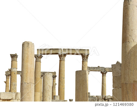 Roman ruins (carved on white background) in the Jordanian city of Jerash (Gerasa of Antiquity), capital and largest city of Jerash Governorate, Jordan Roman ruins (carved on white background) in the Jordanian city of Jerash (Gerasa of Antiquity), capital and largest city of Jerash Governorate, Jordan 121469380