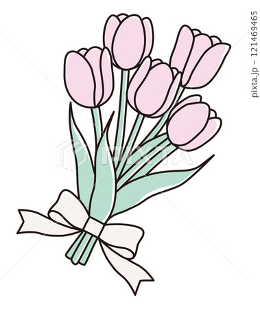 かわいいチューリップの花束のベクターイラスト 121469465