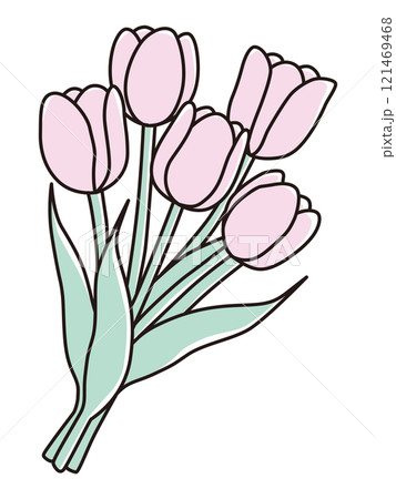かわいいチューリップの花束のベクターイラスト 121469468