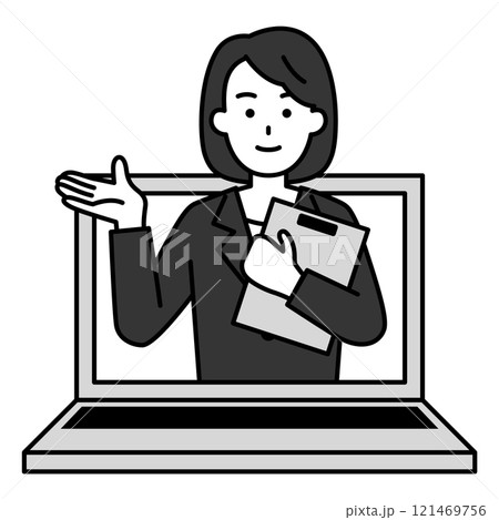 オンラインでサポートする黒いスーツの女性 オンラインでサポートする黒いスーツの女性 121469756