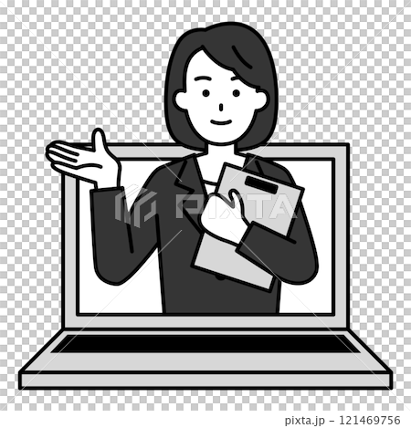 オンラインでサポートする黒いスーツの女性 オンラインでサポートする黒いスーツの女性 121469756