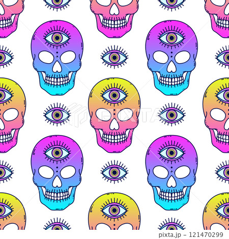 Seamless pattern with neon colors skulls Seamless pattern with neon colors skulls 121470299