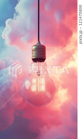 Light bulb against pink and blue clouds 121470800