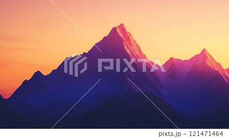 Mountain silhouette at sunset with vibrant colors, serene landscape concept 121471464