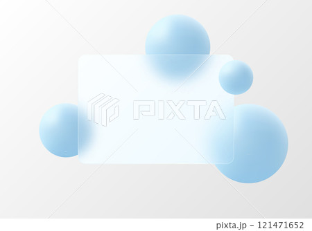 Glass morphism website landing page template. Translucent glass partition with floating blue spheres. Glass morphism website landing page template. Translucent glass partition with floating blue spheres. 121471652