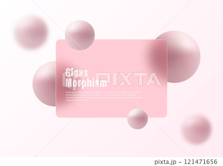 Glass morphism website landing page template. Translucent glass partition with floating spheres. Glass morphism website landing page template. Translucent glass partition with floating spheres. 121471656