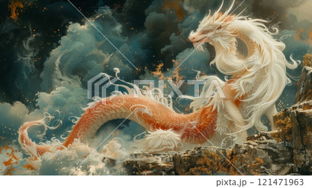 Majestic dragon from Japanese mythology, symbolizing power and protection. 121471963