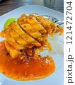 Crispy pork rice, Chinese crispy pork with rice and sauce. 121472704