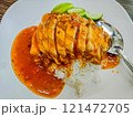 Crispy pork rice, Chinese crispy pork with rice and sauce. 121472705