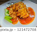 Crispy pork rice, Chinese crispy pork with rice and sauce. 121472708